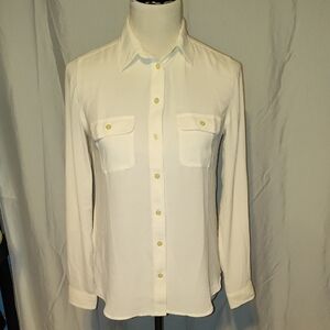 Loft Women's Extra Small Button Up Long Sleeve Sheer Off White Top